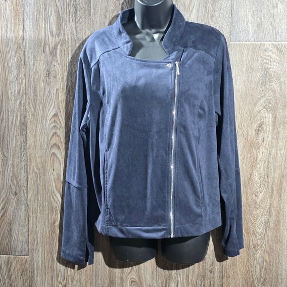 Lysse New York Moto Jacket Women's 1X Plus Size Full Zip Faux Suede Blue - Picture 1 of 16